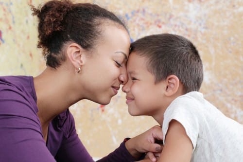 Mom and son nose to nose